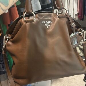 Prada Chestnut Leather Tote with Silver Accents